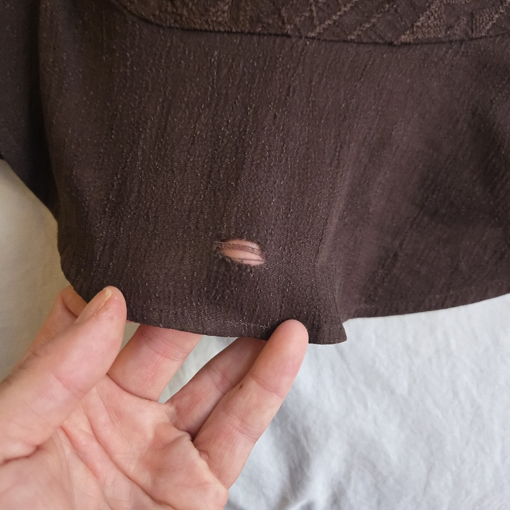 Coldwater Creek Walnut Brown Embroidered Peplum Button Up Blouse - Picture 6 of 13